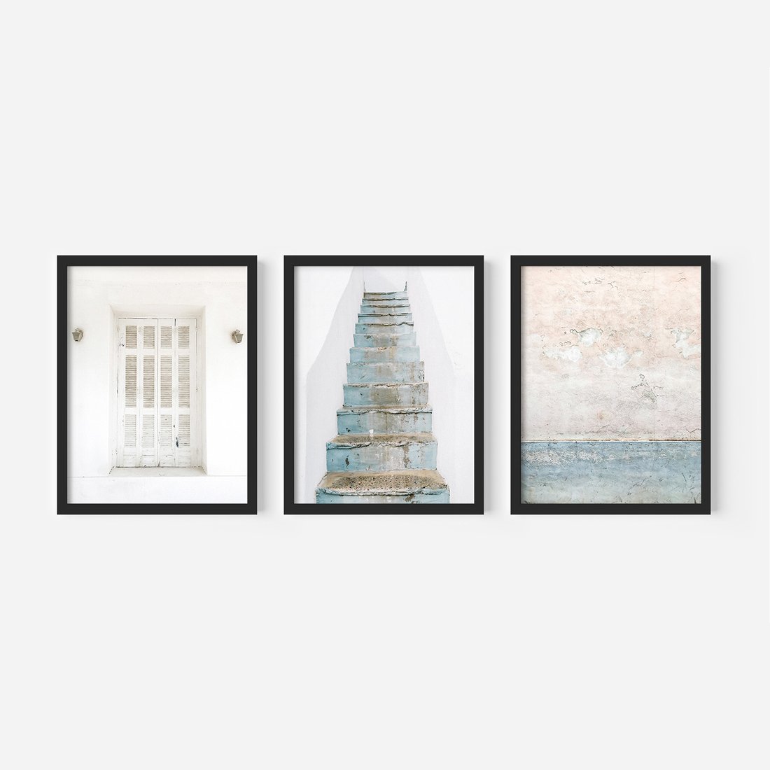 Zestaw obrazy w ramie, plakaty - ściana, schody, drzwi - rama czarna
