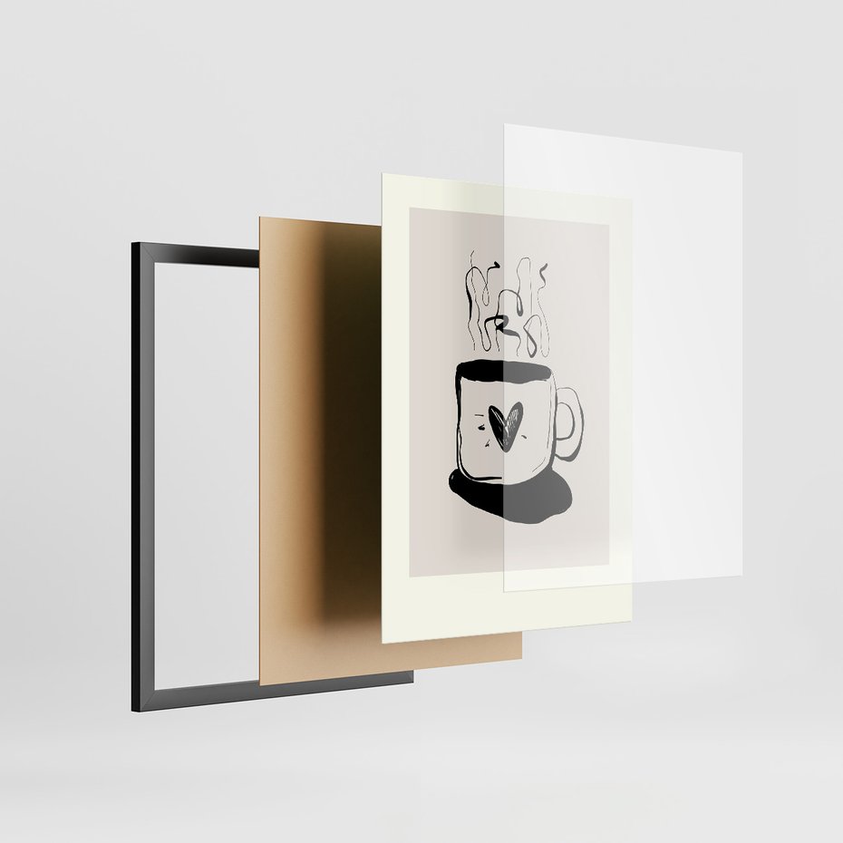 Zestaw obrazy w ramie, plakaty - kawa, filiżanka, croissant - rama czarna