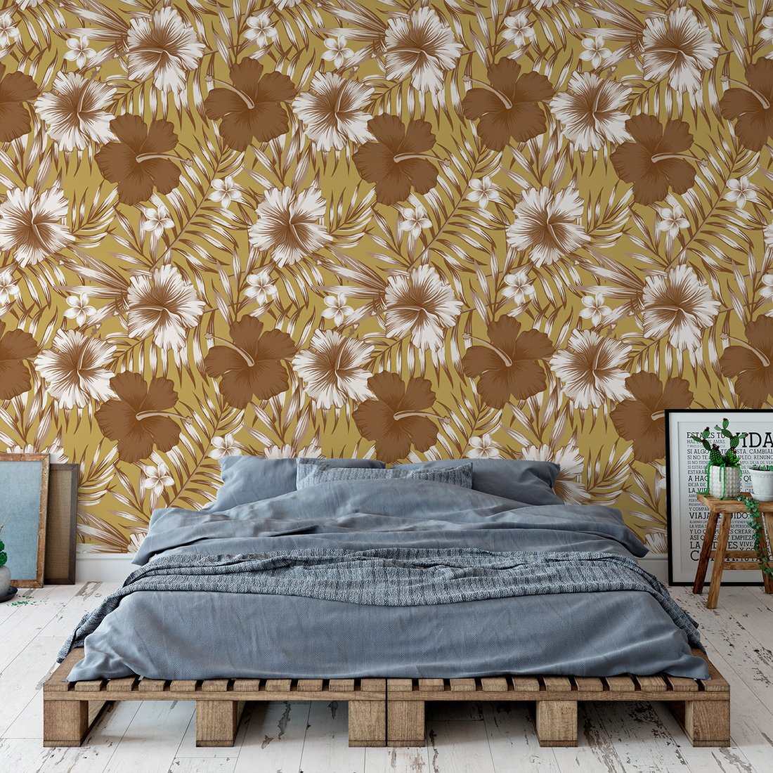 Tapeta - kwiaty, liście, hibiskus