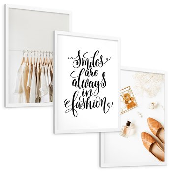 Zestaw obrazy w ramie, plakaty - ubrania, akcesoria, minimalizm - rama biała