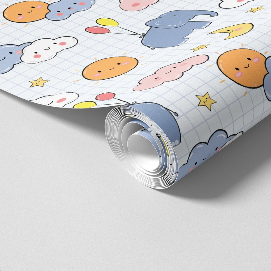 Tapeta - dziecięca, słońce, chmury, gwiazdy