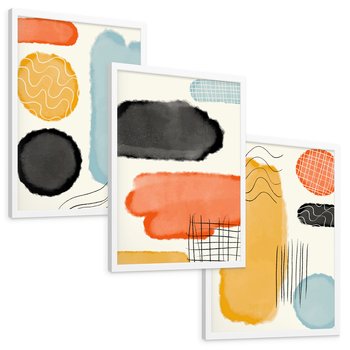 Zestaw obrazy w ramie, plakaty - abstrakcja, pastelowe, geometryczne - rama biała