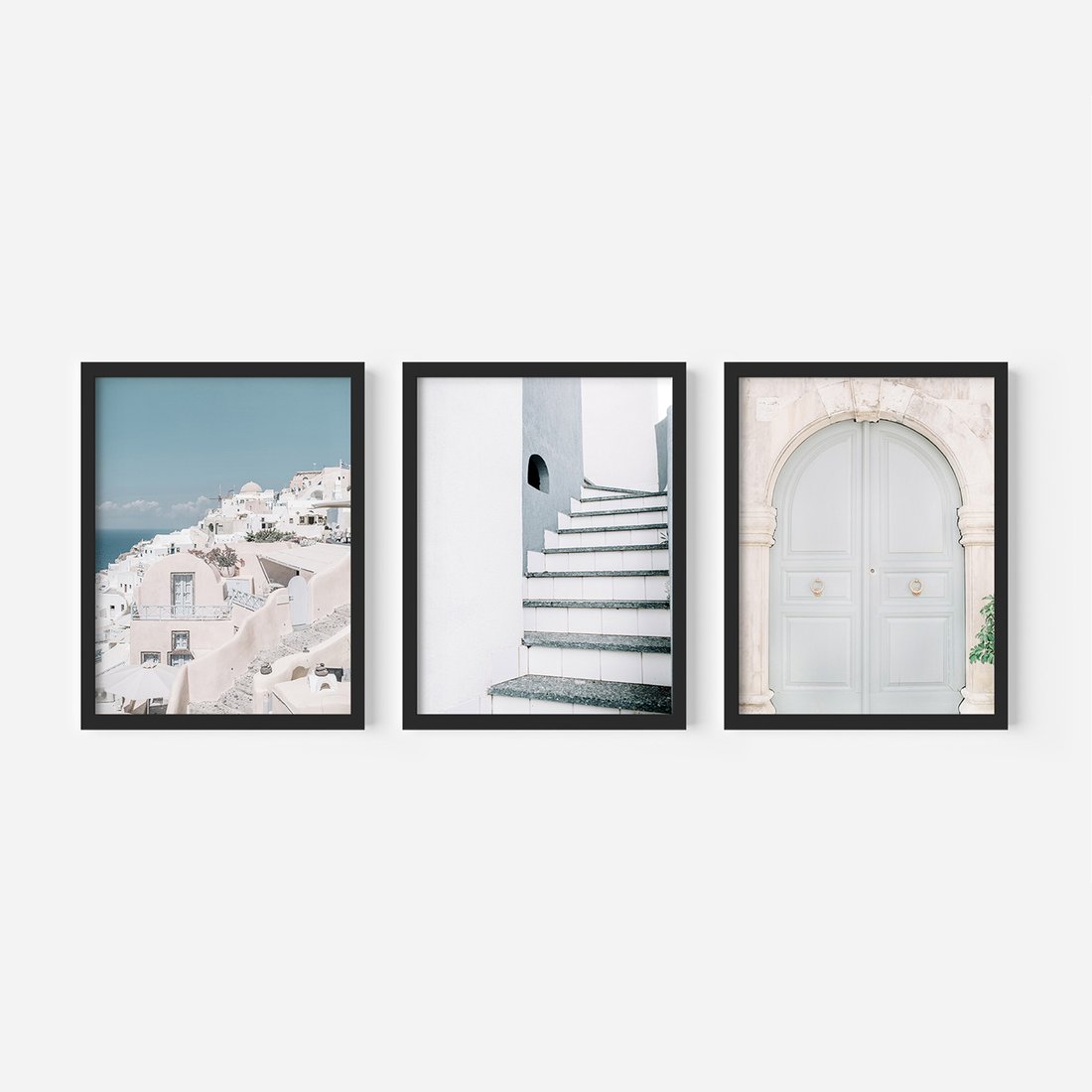 Zestaw obrazy w ramie, plakaty - architektura, pastelowe, śródziemnomorskie - rama czarna