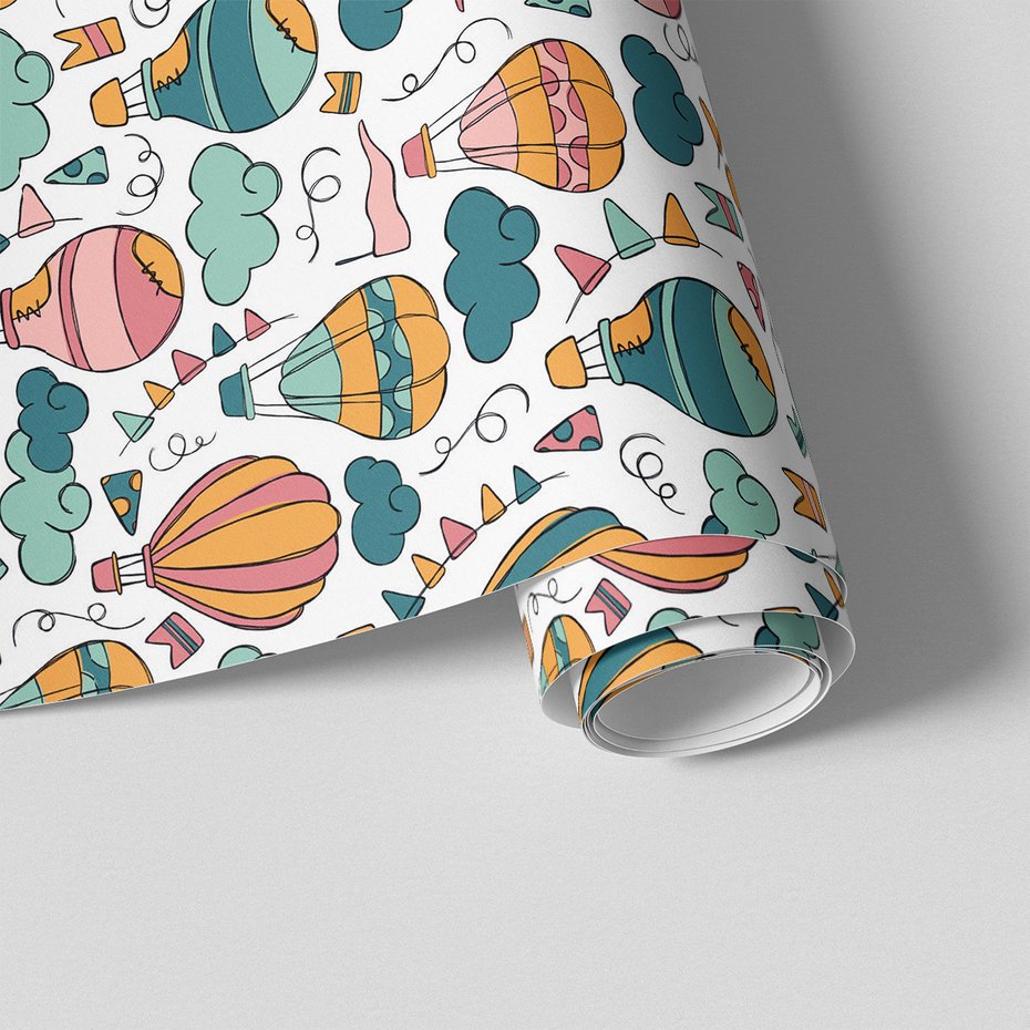 Tapeta - dziecięca, balony, chmury, flagi