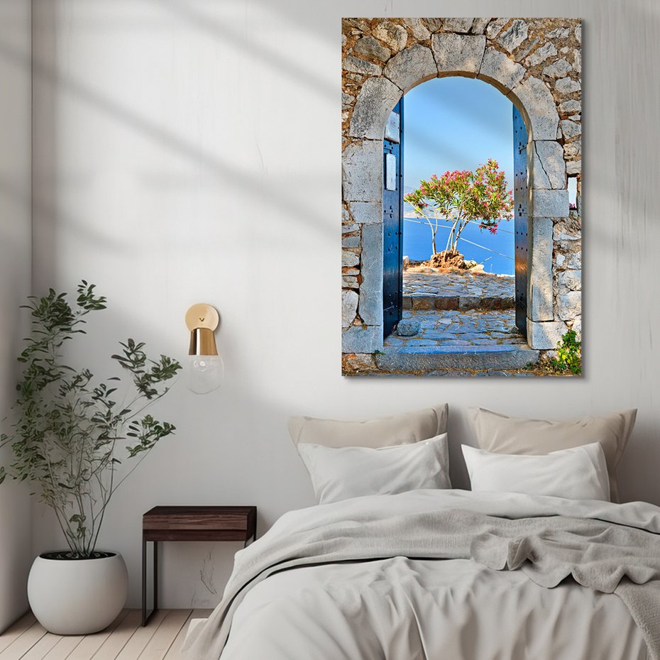 Obraz na płótnie - morze, kwiaty, błękitne niebo