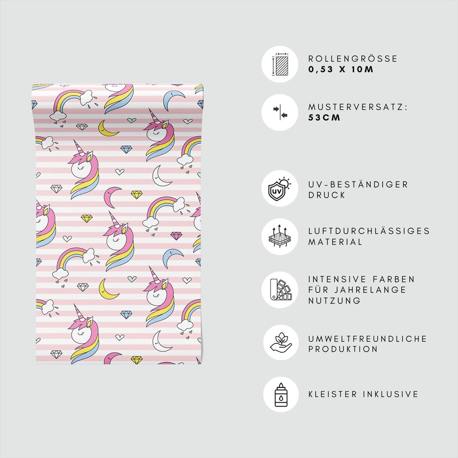 Tapeta - dziecięca, jednorożec, tęcza, diament