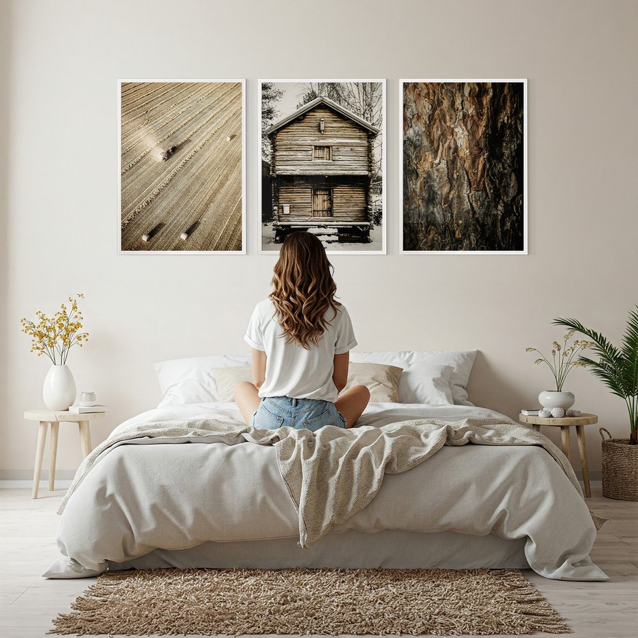 Zestaw obrazy w ramie, plakaty - ziemia, traktor, kora - rama biała