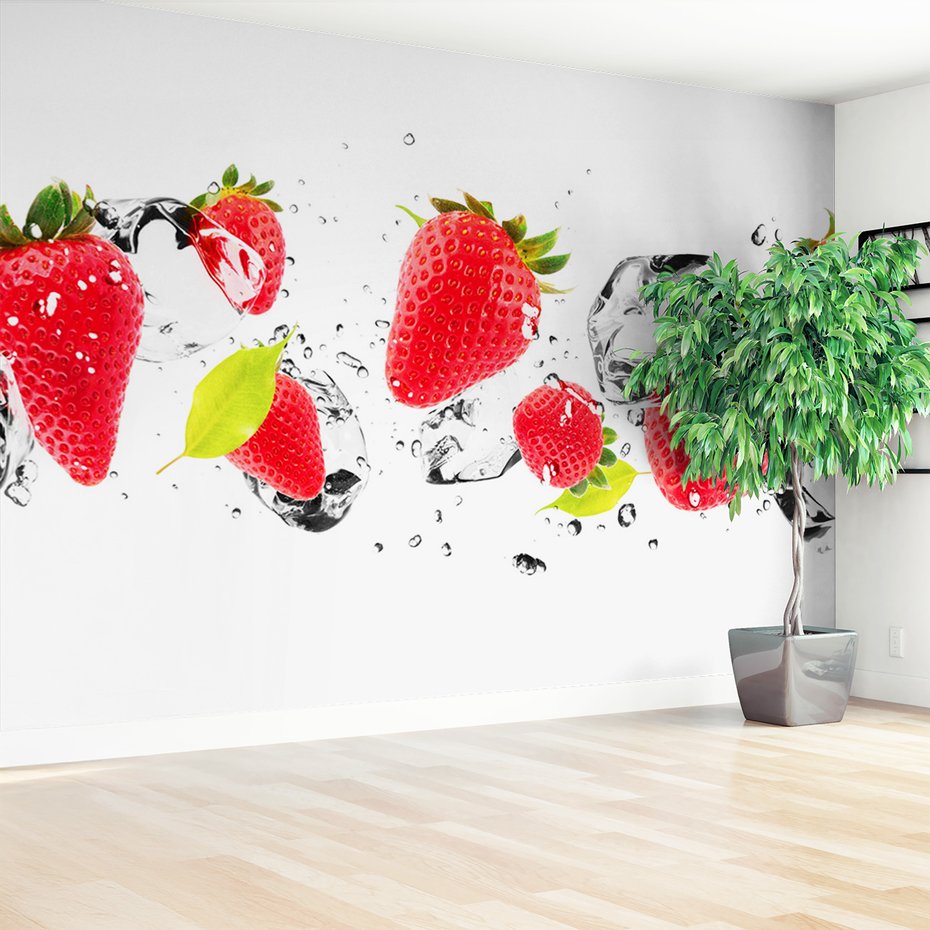 Fototapeta - truskawki, lód, świeżość