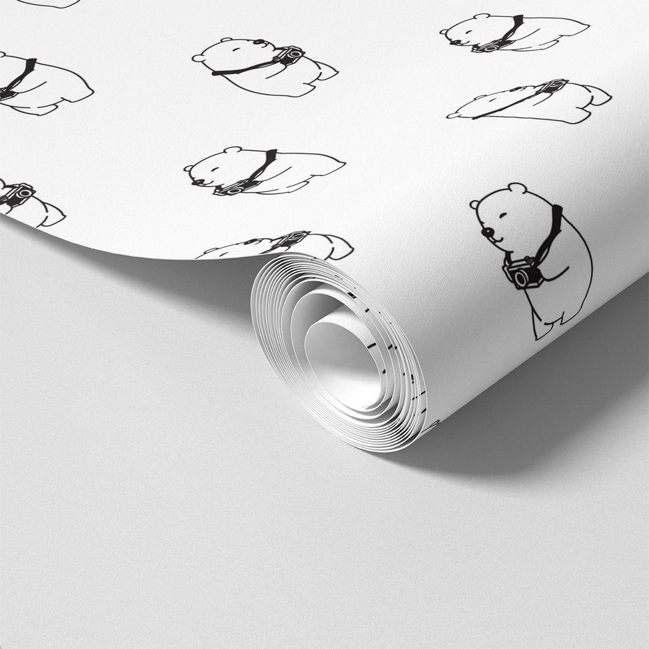 Tapeta - dziecięca, niedźwiedź, aparat, wzór