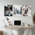 Zestaw obrazy w ramie, plakaty - renifer, zima, śnieg - rama drewno
