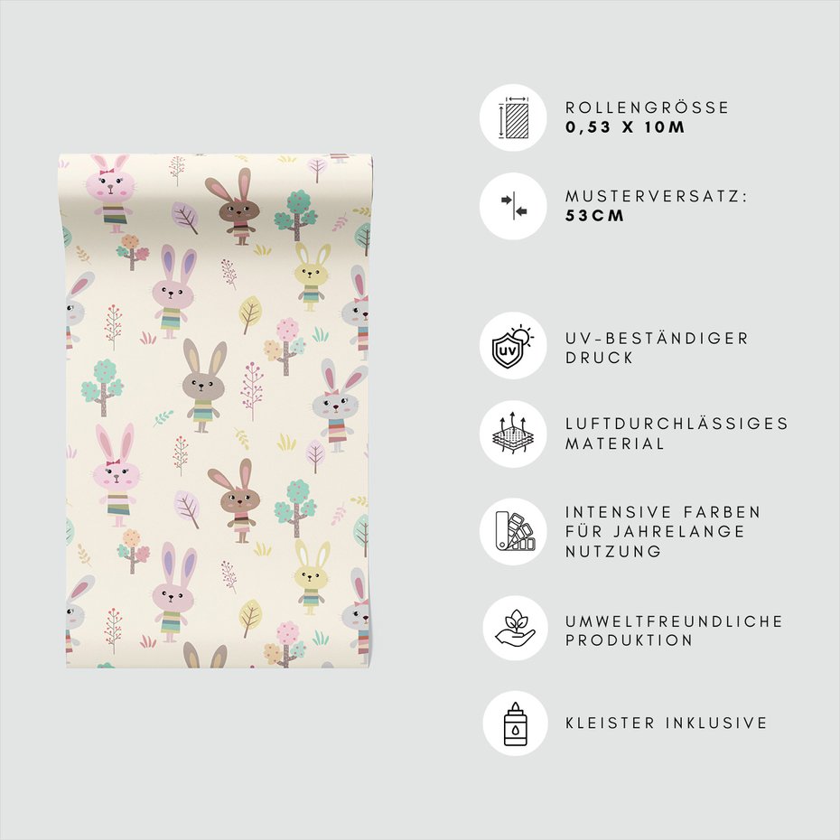 Tapeta - dziecięca, królik, drzewo, liść