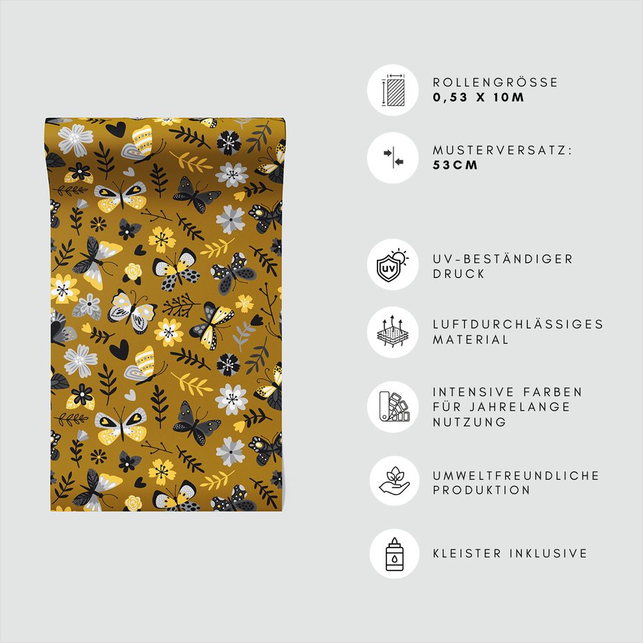 Tapeta - motyle, kwiaty, liście