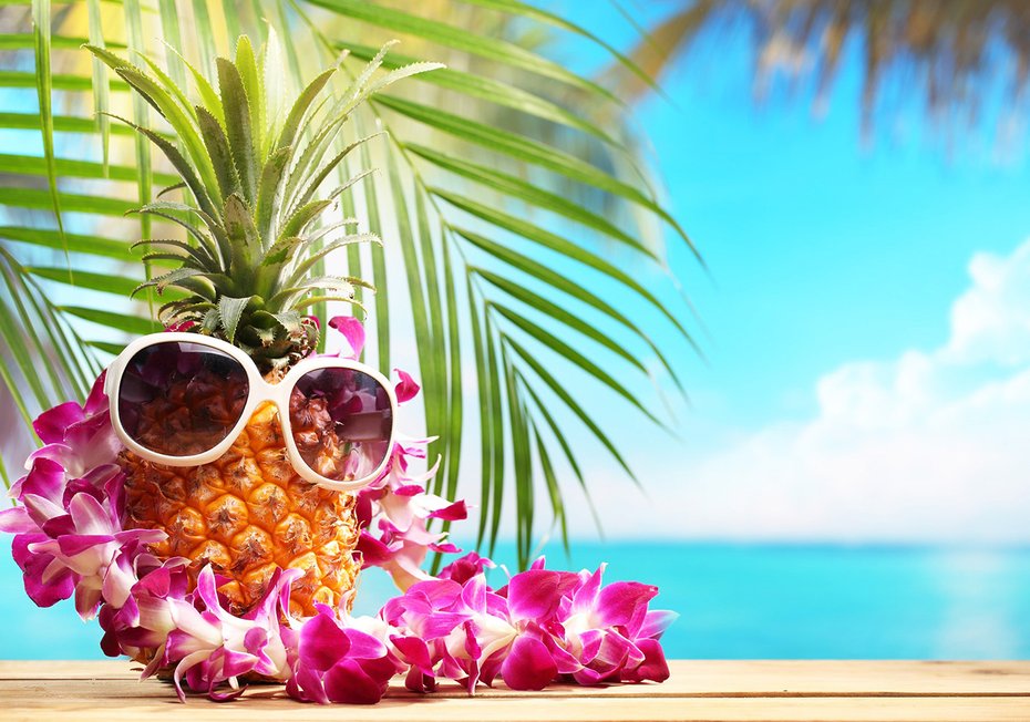Fototapeta - ananas, okulary, kwiaty