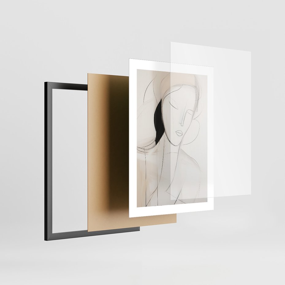 Zestaw obrazy w ramie, plakaty - abstrakcja, portret, minimalizm - rama czarna