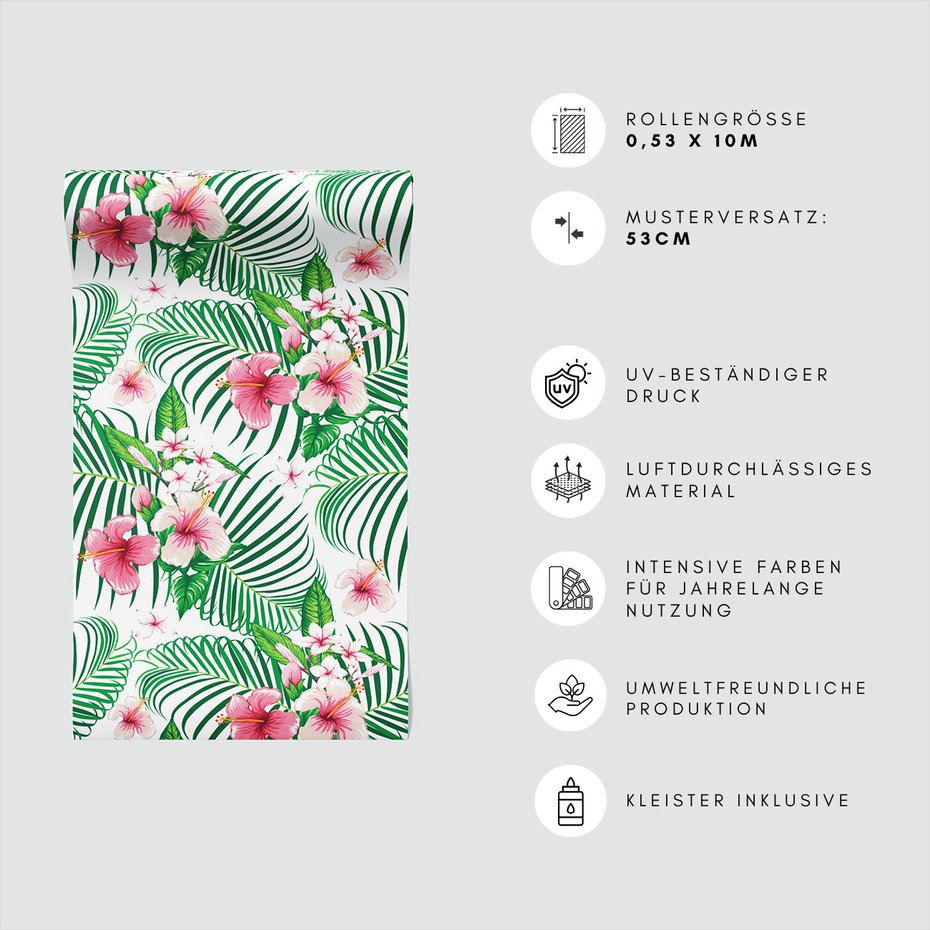 Tapeta - kwiaty, liście, hibiskus