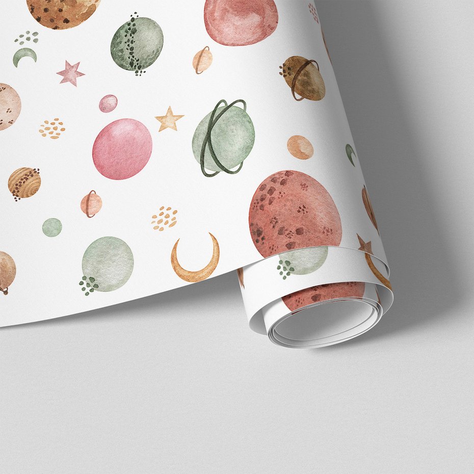 Tapeta - dziecięca, planety, gwiazdy, księżyc