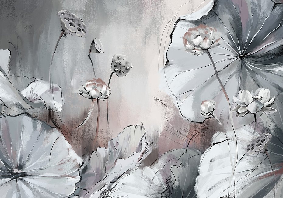 Fototapeta - beton, liście, lilie