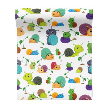 Tapeta - dziecięca, ślimaki, liście, wzór