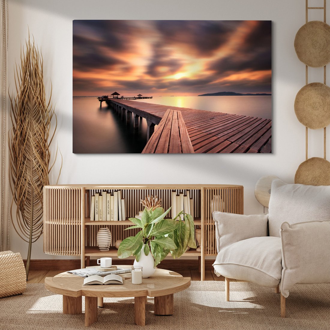 Obraz na płótnie - morze, molo, zachód słońca
