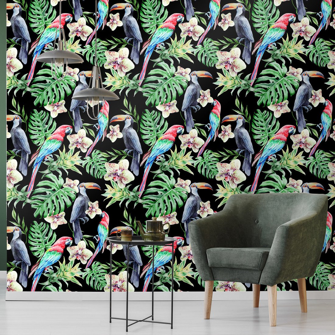Tapeta - tukany, papugi, orchidee