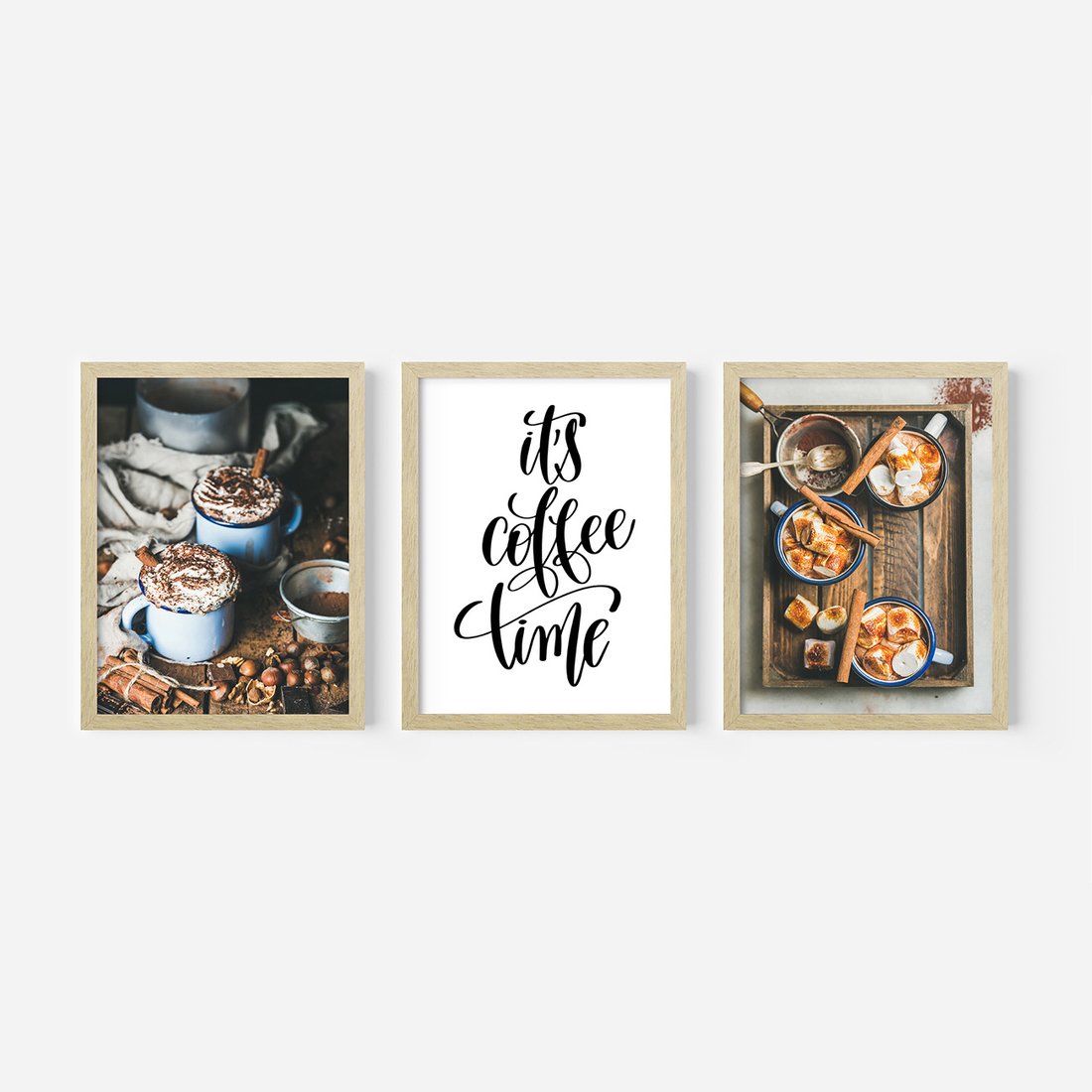 Zestaw obrazy w ramie, plakaty - kawa, kakao, napój - rama drewno