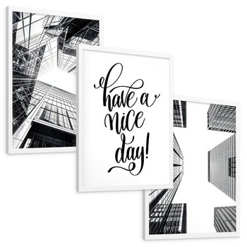 Zestaw obrazy w ramie, plakaty - architektura, budynki, miejski - rama biała