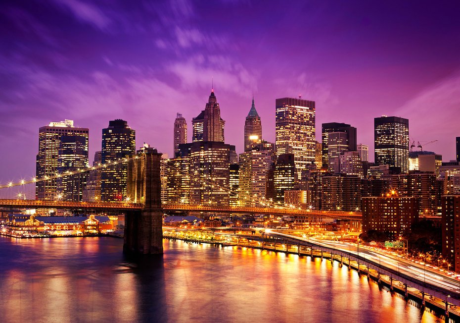 Fototapeta - miasto, most, noc