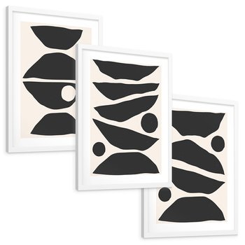 Zestaw obrazy w ramie, plakaty - abstrakcja, minimalizm, kształty - rama biała