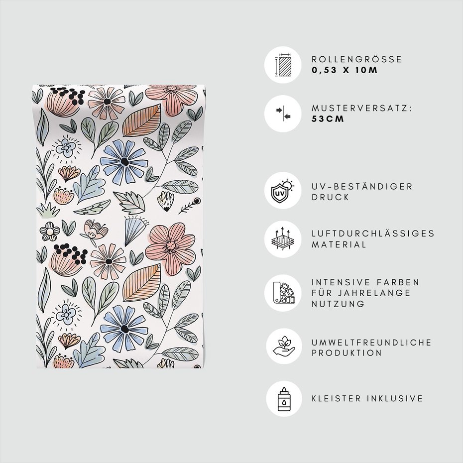 Tapeta - kwiaty, liście, wzór