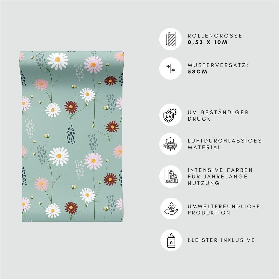 Tapeta - kwiaty, kropki, elegancja