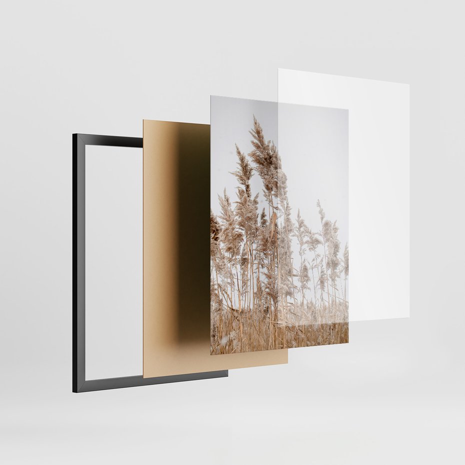 Zestaw obrazy w ramie, plakaty - trzcina, plaża, morze - rama czarna