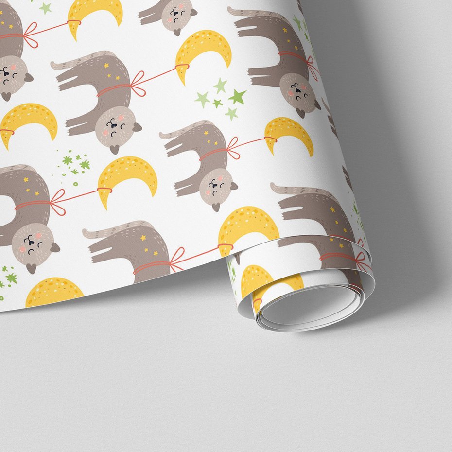 Tapeta - dziecięca, kot, księżyc, gwiazdy