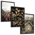Zestaw obrazy w ramie, plakaty - góry, drewno, las - rama czarna
