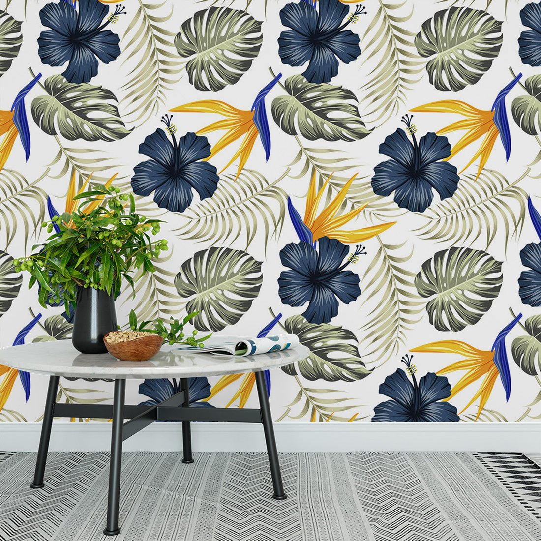 Tapeta - kwiat, liść, hibiskus