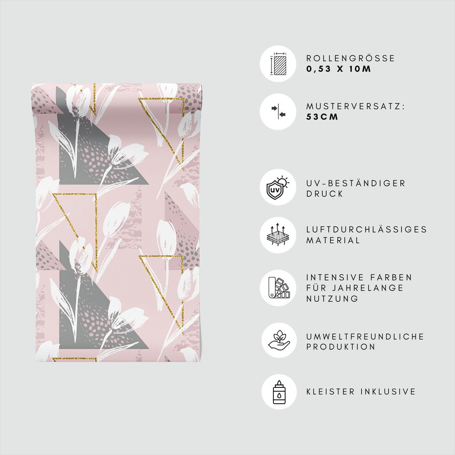 Tapeta - kwiaty, trójkąty, abstrakcja