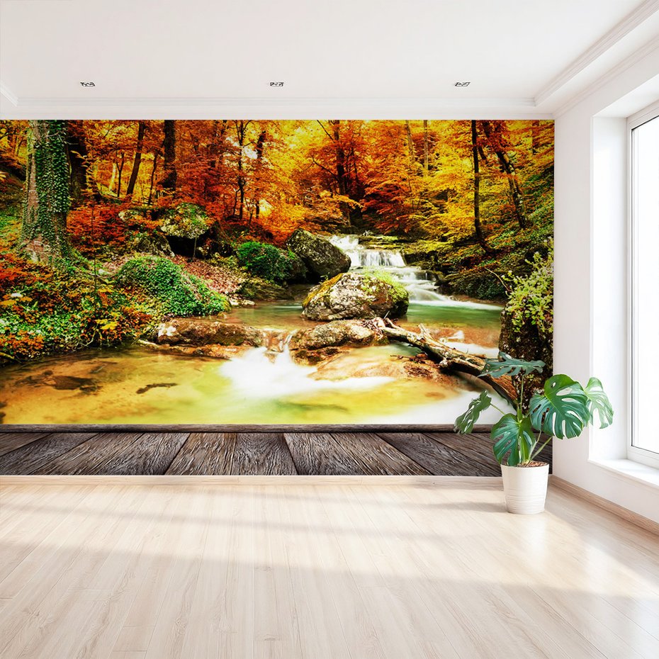 Fototapeta - jesień, las, wodospad
