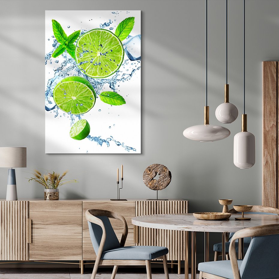 Obraz na płótnie - limonka, mięta, woda