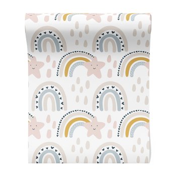 Tapeta - dziecięca, tęcza, gwiazda, krople