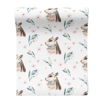 Tapeta - wiewiórka, kwiaty, liście