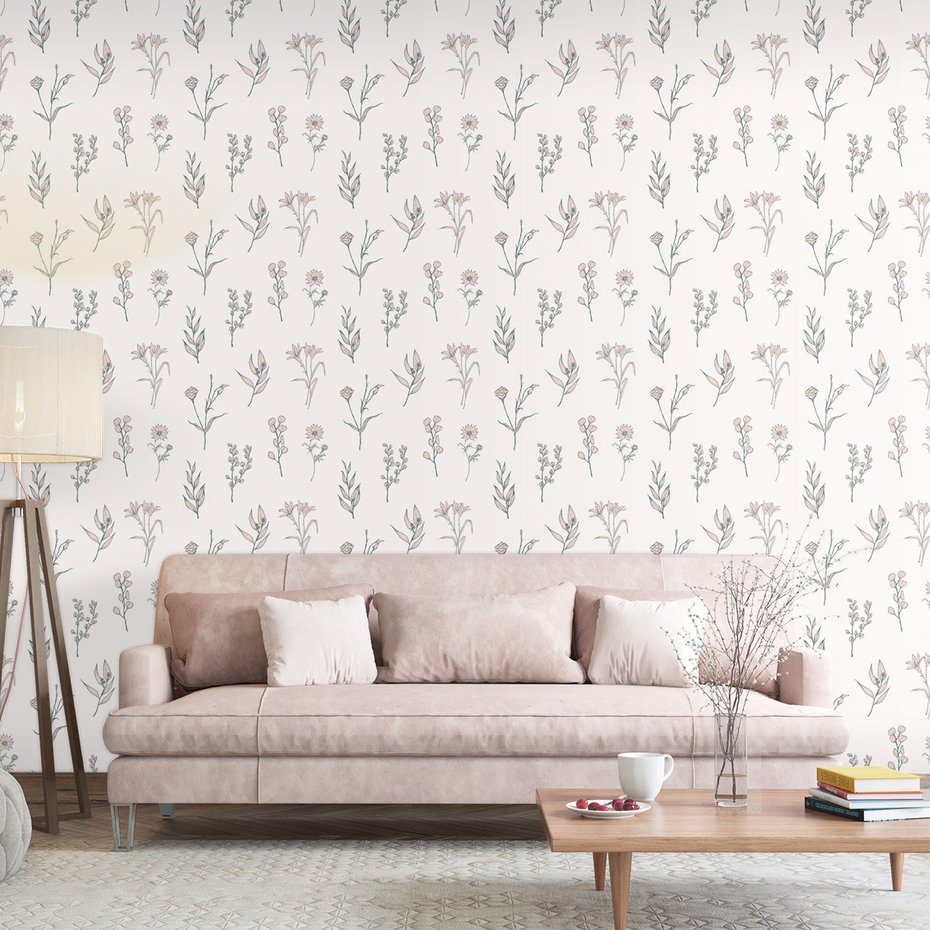 Tapeta - kwiaty, liście, wzór