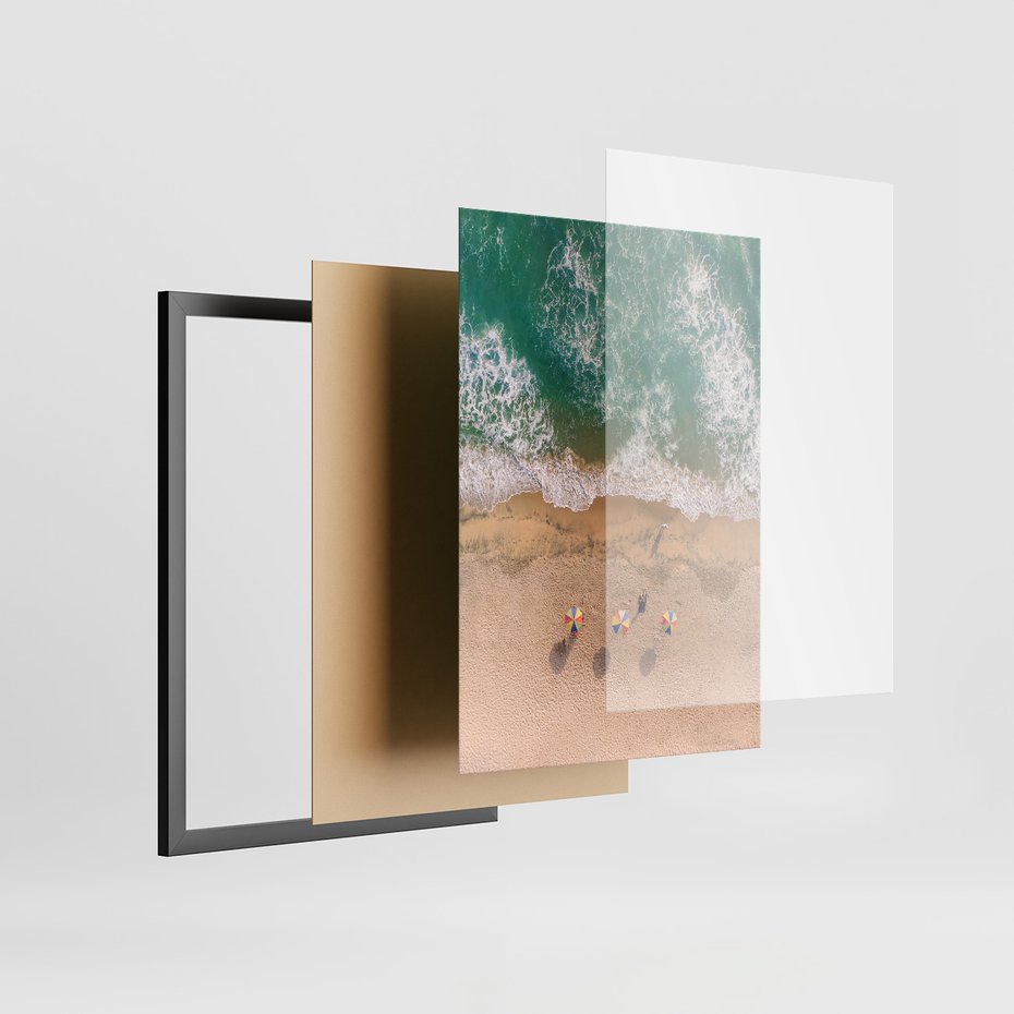 Zestaw obrazy w ramie, plakaty - plaża, morze, piasek - rama czarna
