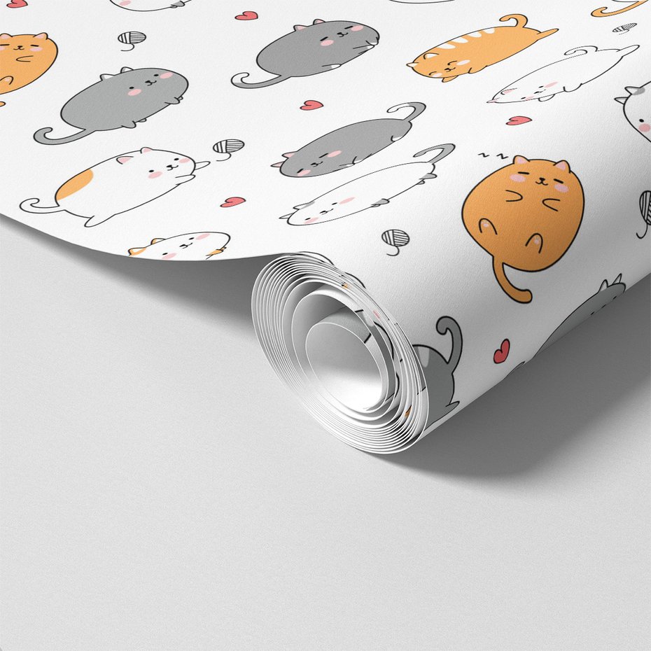 Tapeta - dziecięca, koty, serca, kłębek