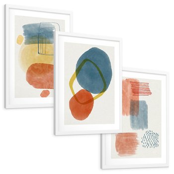 Zestaw obrazy w ramie, plakaty - abstrakcja,geometryczne,pastelowe - rama biała