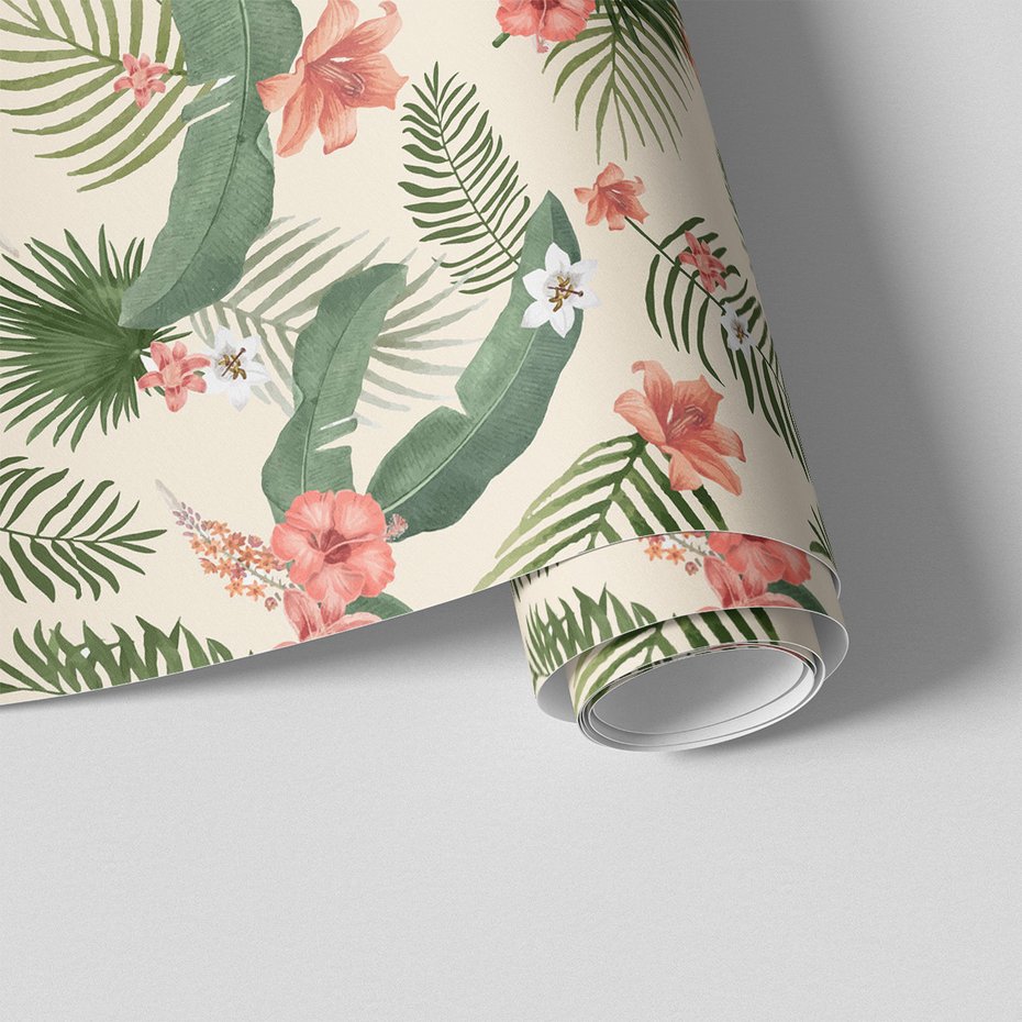 Tapeta - kwiaty, liście, wzór