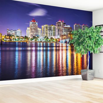 Fototapeta - miasto, noc, woda