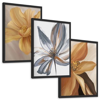 Zestaw obrazy w ramie, plakaty - kwiaty, płatki, dekoracja - rama czarna