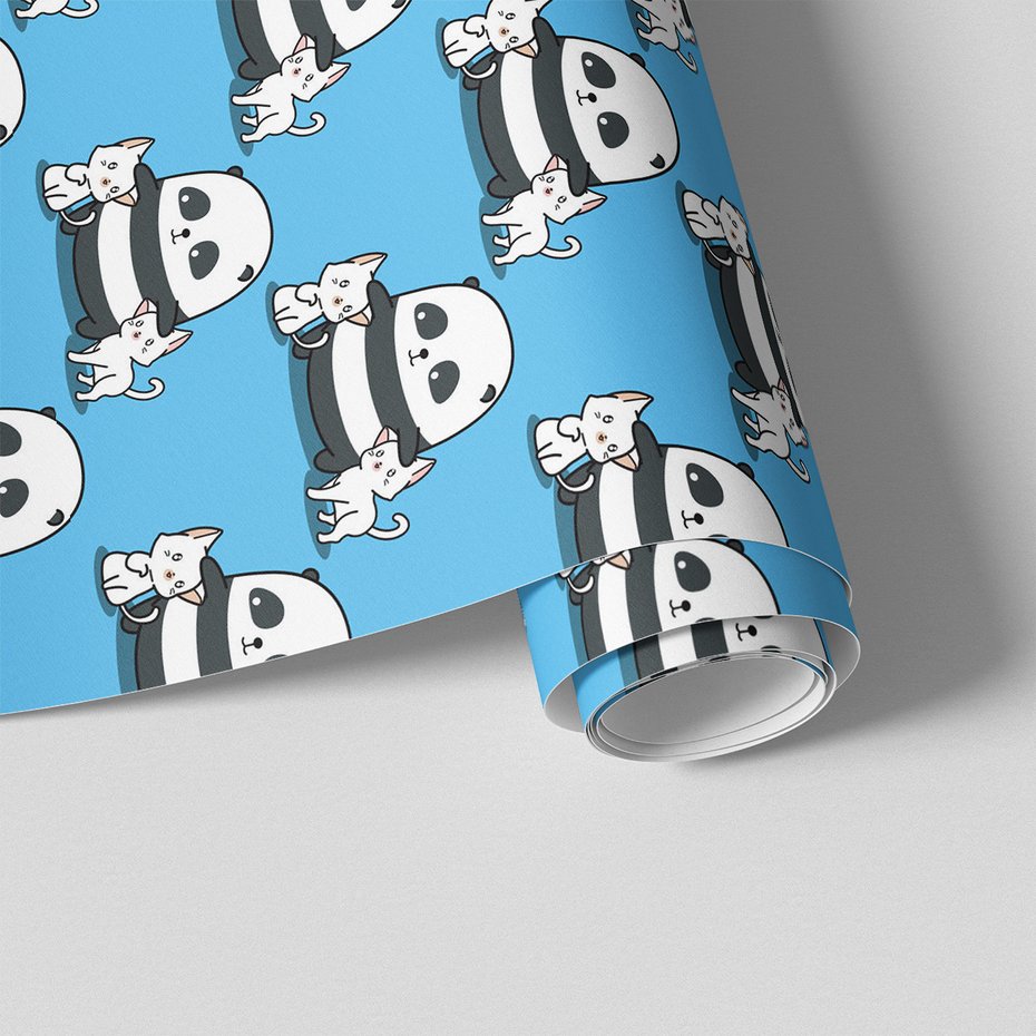 Tapeta - dziecięca, panda, koty, tło