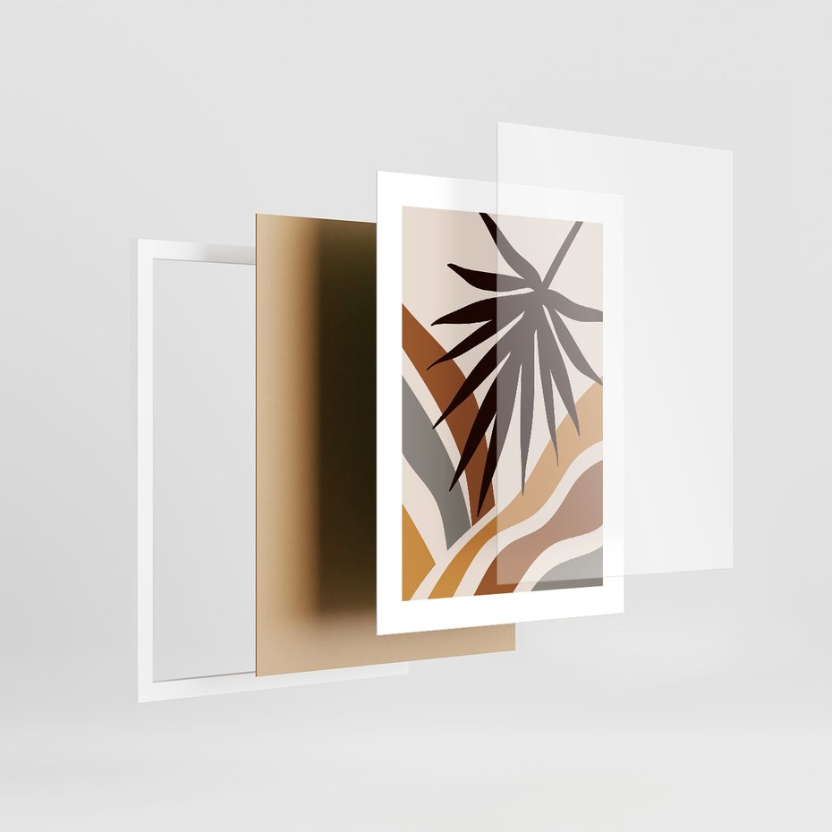 Zestaw obrazy w ramie, plakaty - liście, abstrakcja, rośliny - rama biała