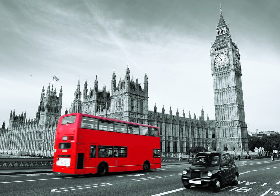 Fototapeta - Londyn, autobus, taksówka