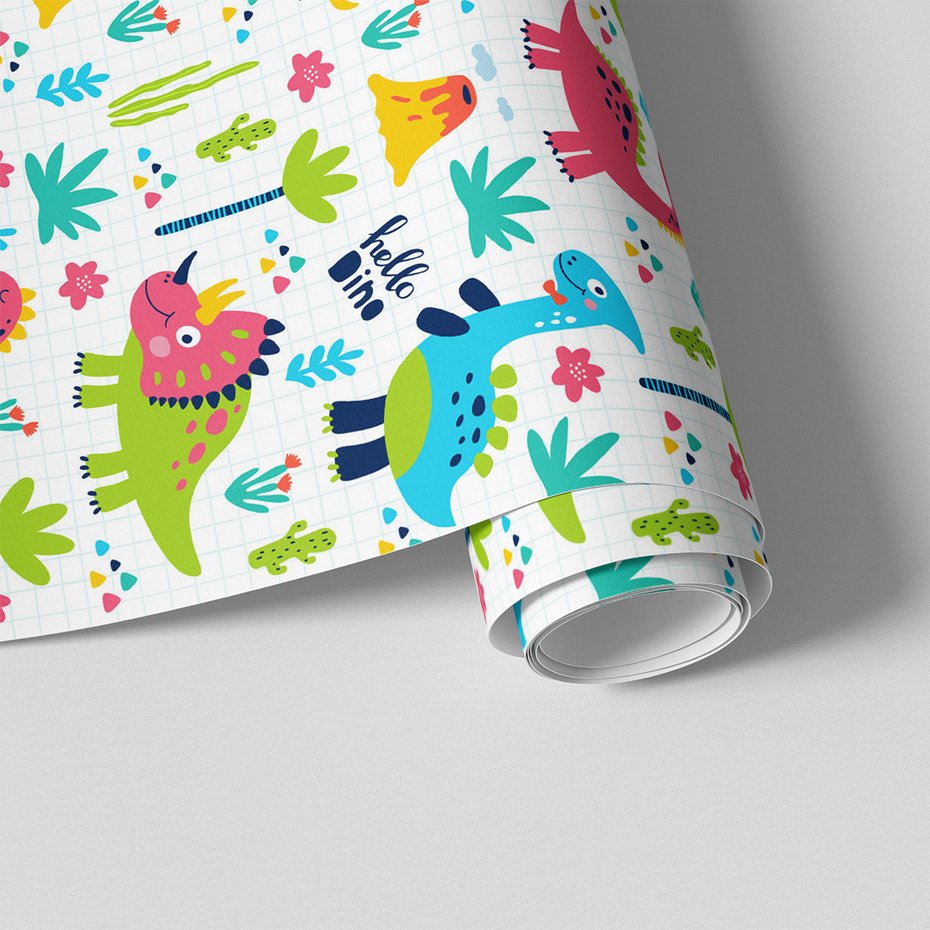 Tapeta - dziecięca, dinozaury, wulkan, rośliny